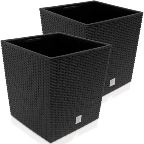 Duo de bacs à fleurs effet rotin, 64 L, anthracite