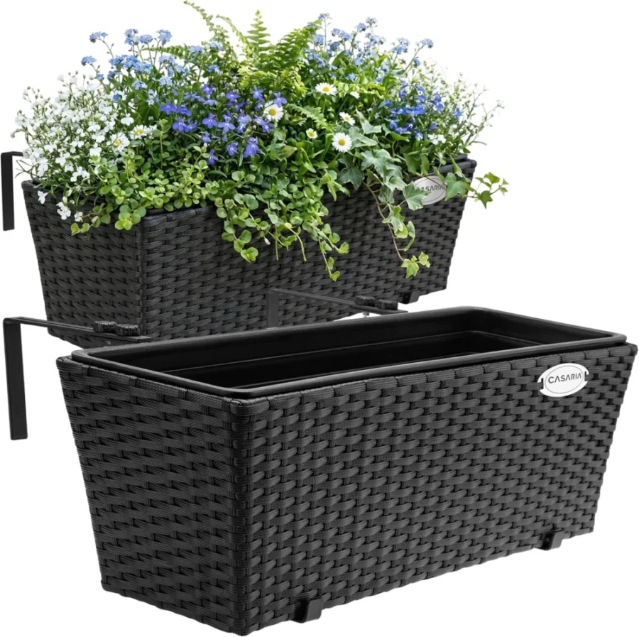 Duo de bacs à fleurs sur support réglable, 11 L, noir