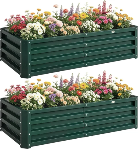 Duo de carrés potagers en acier galvanisé, 120 cm, vert