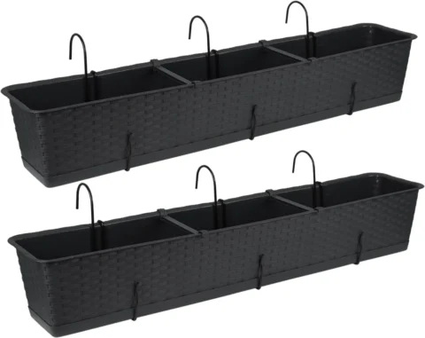 Duo de jardinières de balcon effet rotin, 80 cm, anthracite