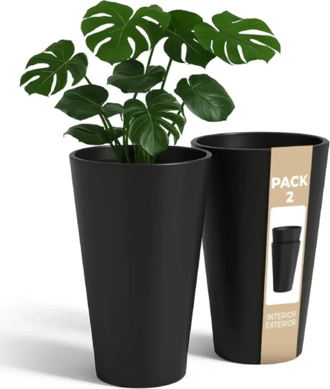 Duo de pots de fleurs hauts et étroits, 50 cm, noir