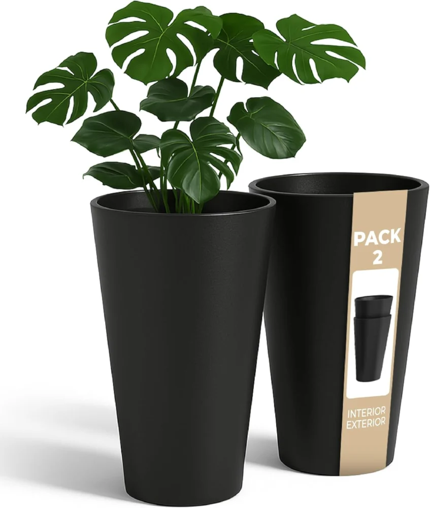 Duo de pots de fleurs hauts et étroits, 50 cm, noir