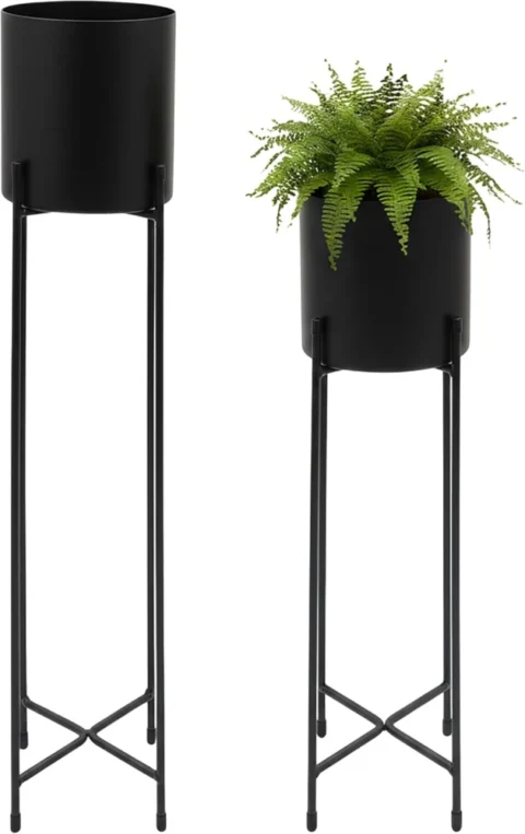 Duo de supports à pots en métal noir, 58 et 74 cm