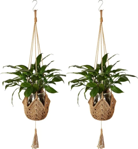 Duo de suspensions en corde de jute pour pots muraux