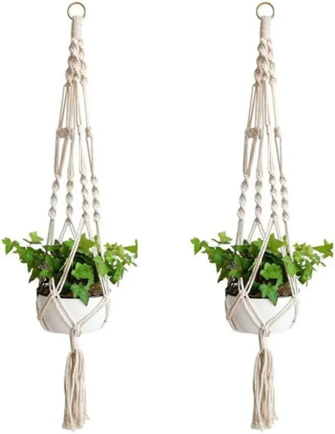 Duo de suspensions macramé blanches, 104 cm