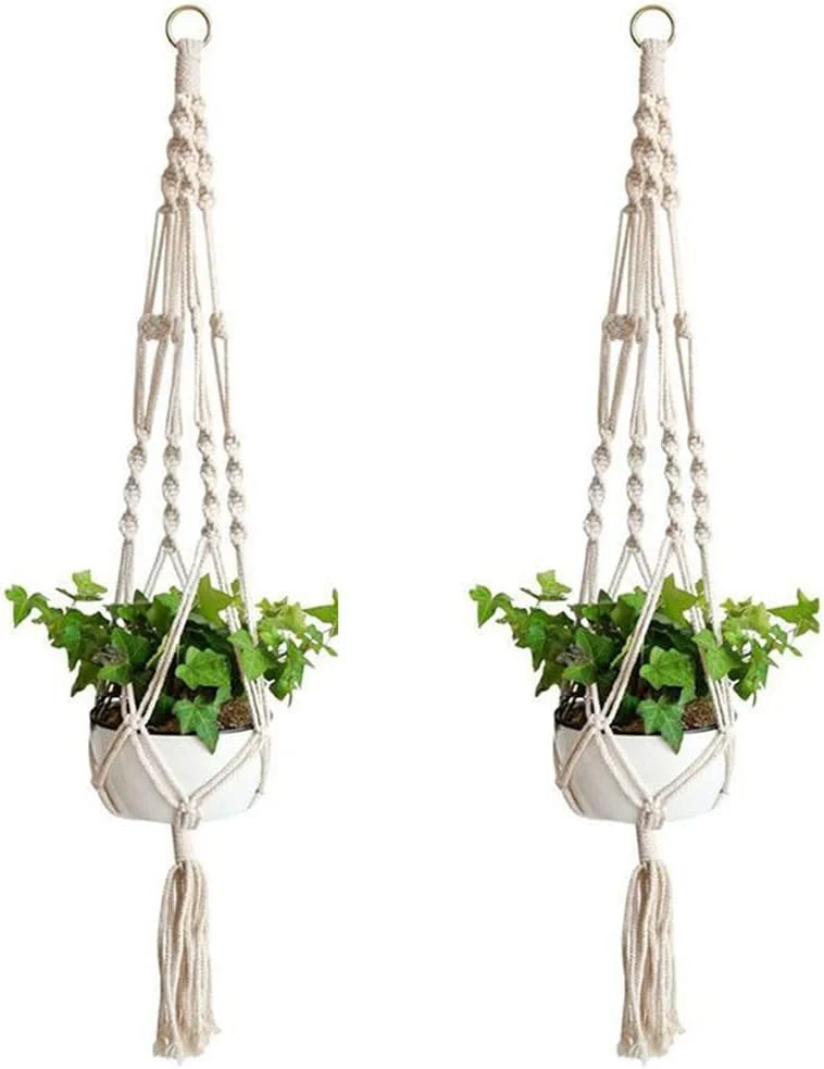 Duo de suspensions macramé blanches, 104 cm