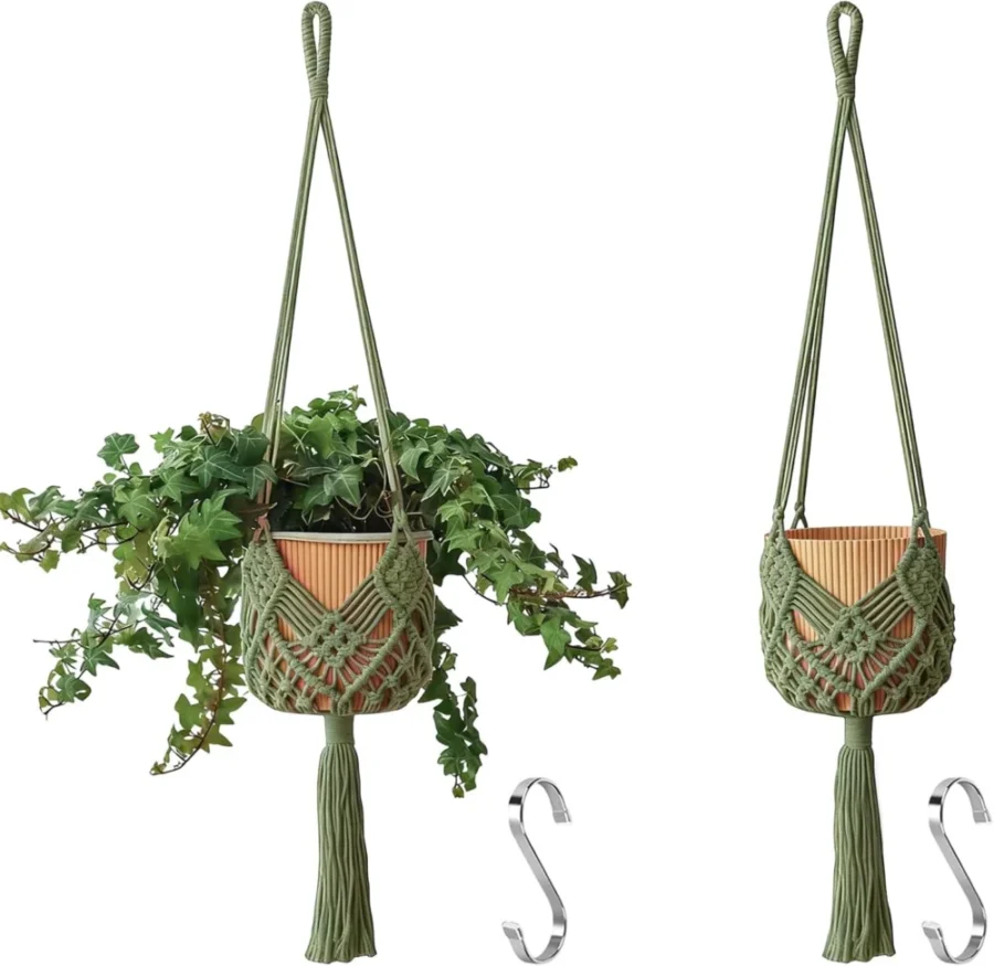 Duo de suspensions murales macramé vert foncé
