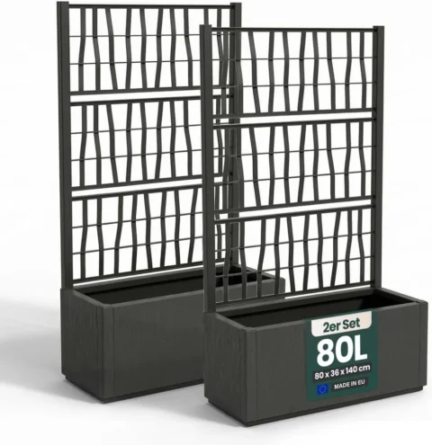Duo de treillis avec jardinière en plastique, 140 cm