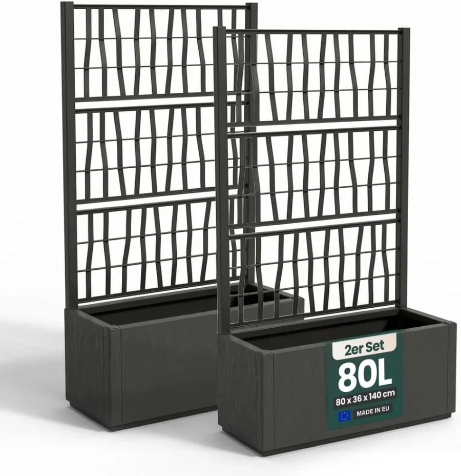 Duo de treillis avec jardinière en plastique, 140 cm