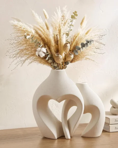 Duo de vases cœur en céramique blanche, 16 cm
