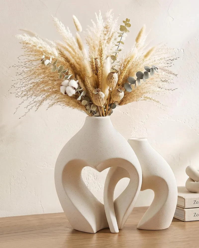 Duo de vases cœur en céramique blanche, 16 cm