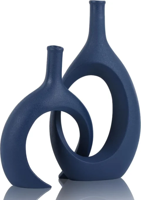 Duo de vases en céramique bleu marine, couple