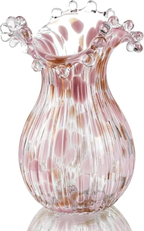 Duo de vases en verre soufflé rose, 22,1 cm