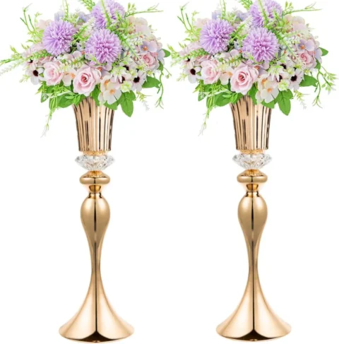Duo de vases trompette dorés, 55,9 cm, mariage