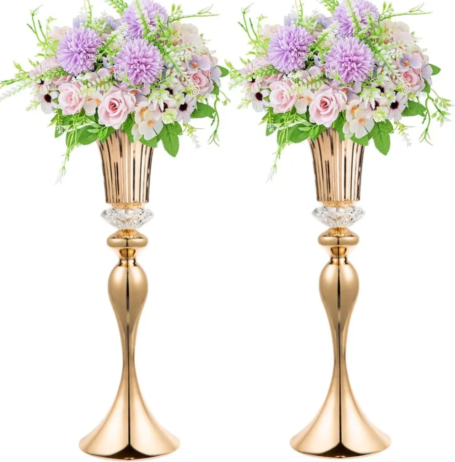 Duo de vases trompette dorés, 55,9 cm, mariage