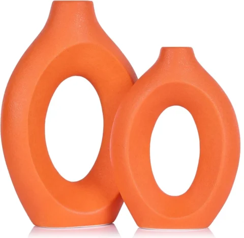 Ensemble de 2 vases creux en céramique orange mat