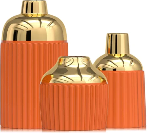 Ensemble de 3 vases en céramique dorée et orange