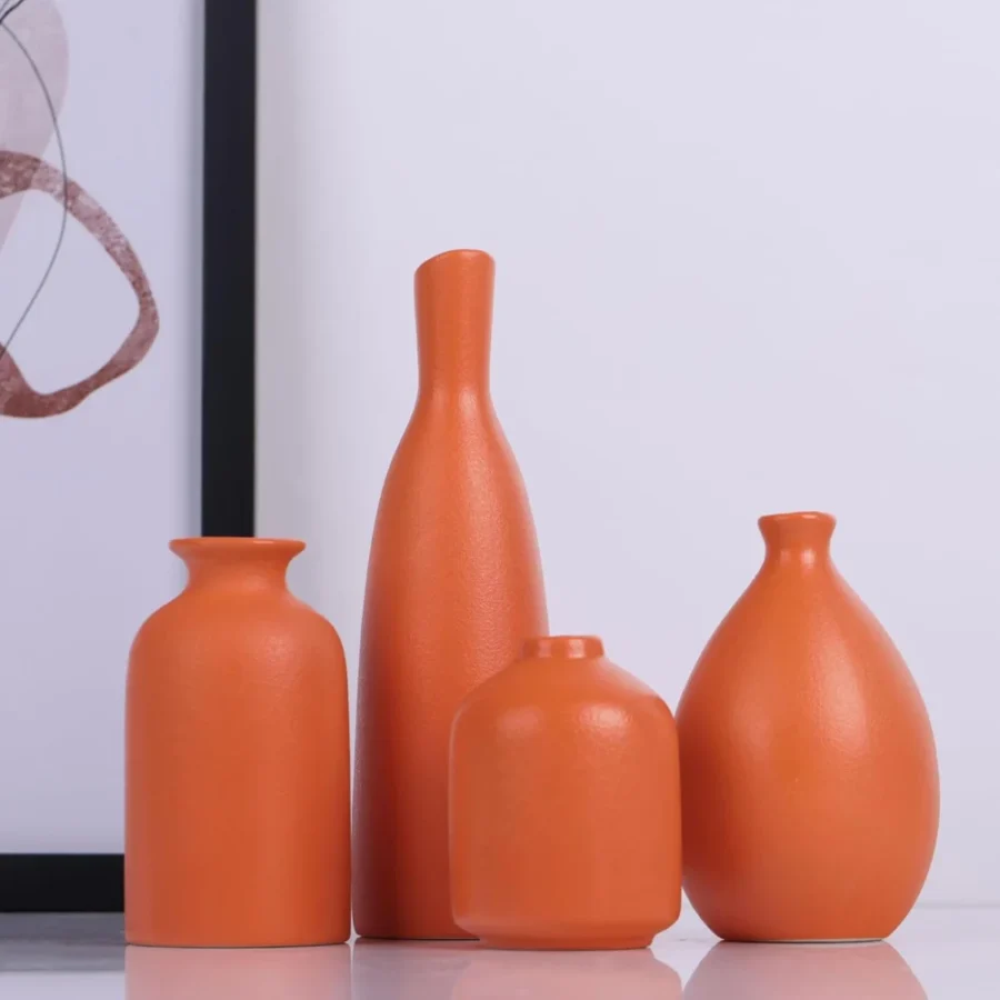Ensemble de 4 vases en céramique orange, style ferme