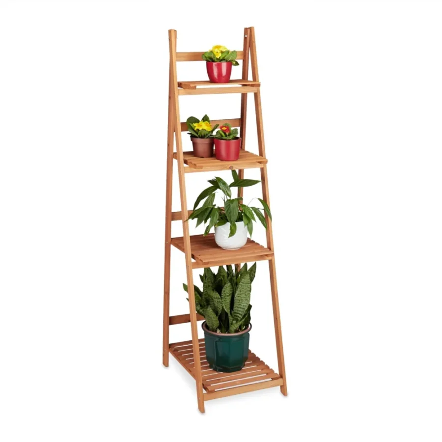 Escalier à plantes en bois marron, 4 niveaux, 161 cm