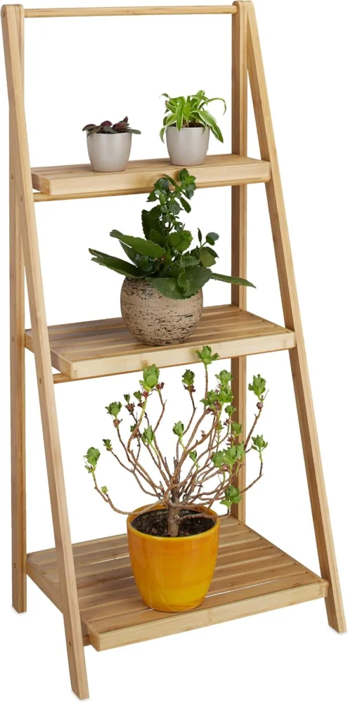 Escalier à plantes pliant en bambou, 3 niveaux