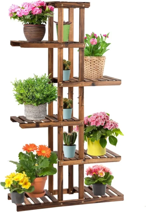 Étagère à fleurs en bois massif, 6 niveaux, 11 pots
