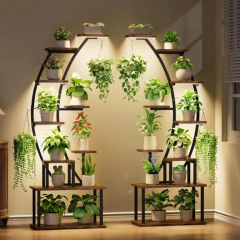 Étagère à plantes 9 niveaux avec lampes, 162 cm