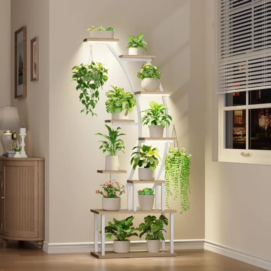 Étagère à plantes 9 niveaux en forme de C, 160 cm