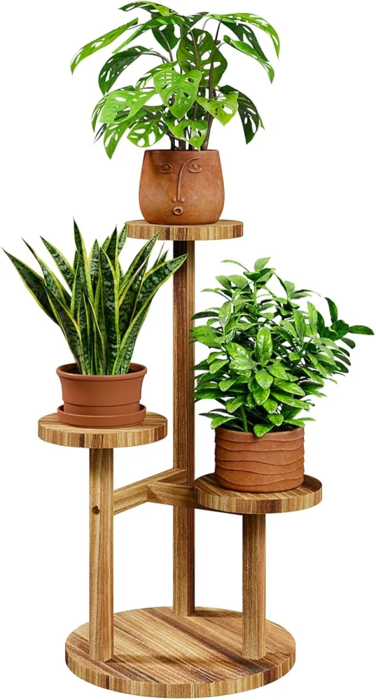 Étagère à plantes en bois, 3 niveaux, ronde