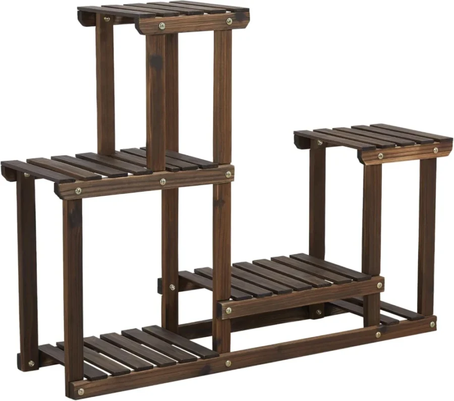 Étagère à plantes en bois 4 niveaux, jardin, 95 cm