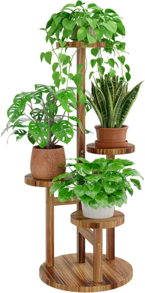 Étagère à plantes en bois, 4 niveaux, style escalier