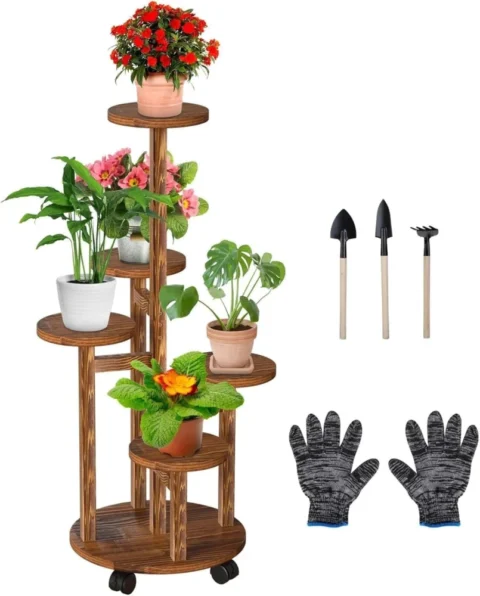 Étagère à plantes en bois à 5 niveaux, ronde
