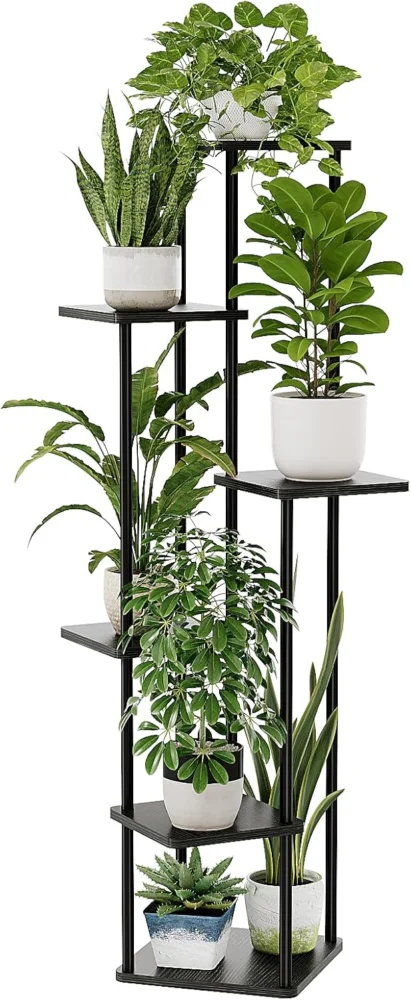 Étagère d’angle 6 niveaux en chêne noir, 130 cm
