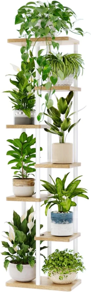 Étagère d’angle à plantes 7 niveaux, blanc