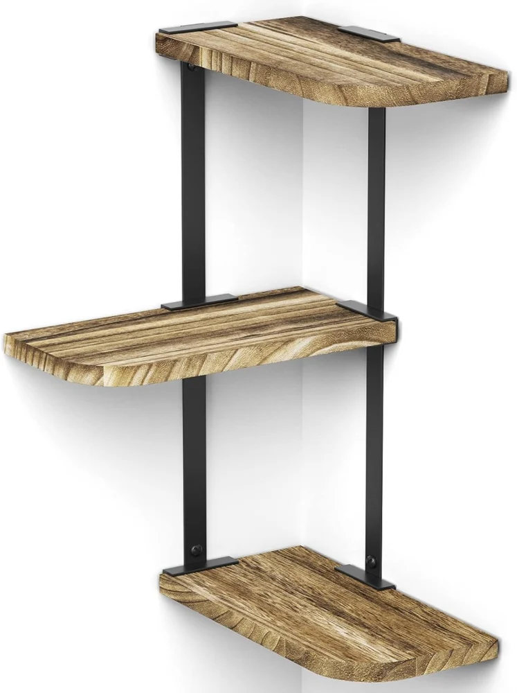 Étagère d’angle murale 3 niveaux, noir carbonisé, 43 cm