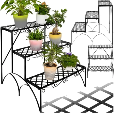 Étagère escalier 3 niveaux en métal pour plantes, 60 cm