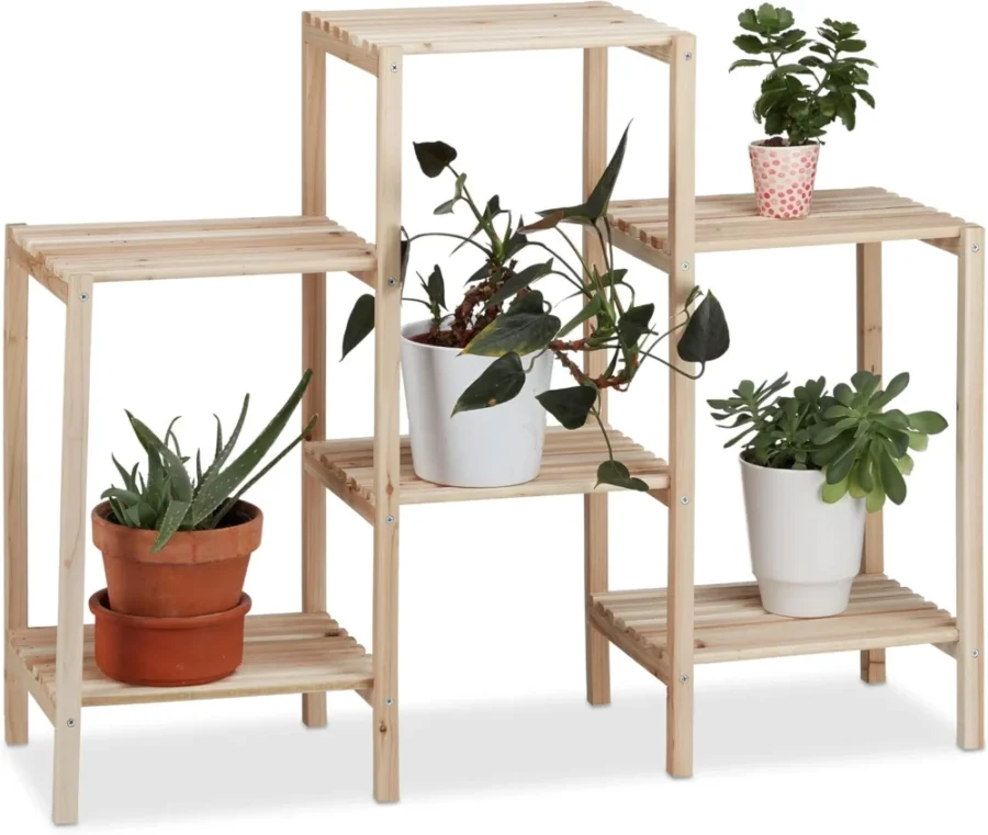 Étagère escalier à plantes en bois, 3 niveaux