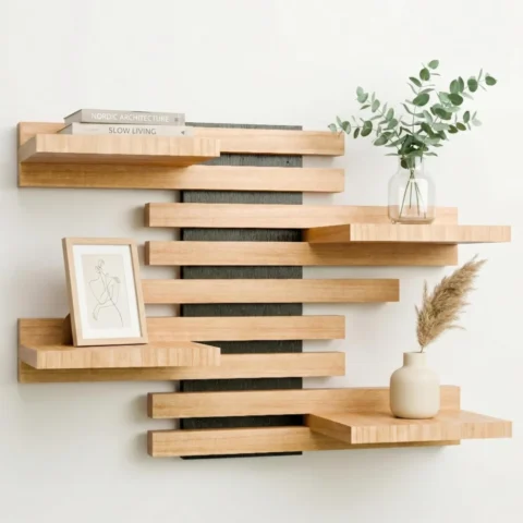 Étagère murale modulable en bois massif, noir, 43 cm