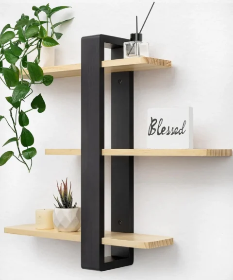 Étagère murale réglable 3 niveaux, bois noir, 58 cm