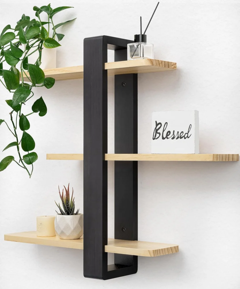 Étagère murale réglable 3 niveaux, bois noir, 58 cm