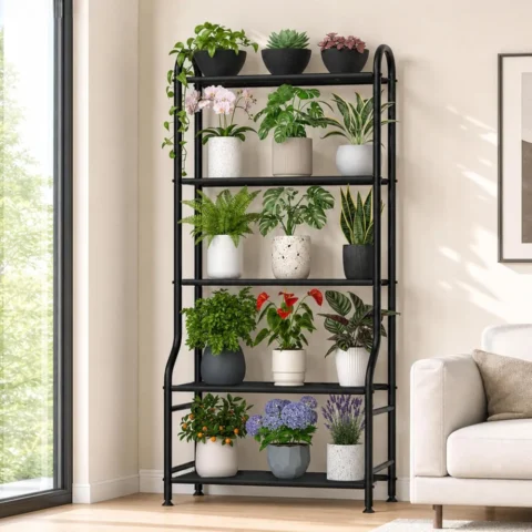 Étagère verticale 5 niveaux en acier, 165 cm, noir