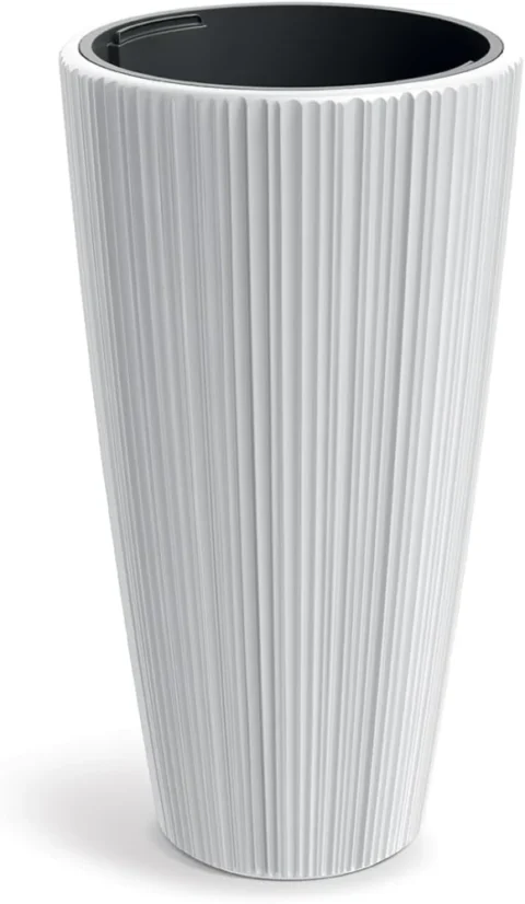 Grand cache-pot blanc avec insert amovible, 73 cm