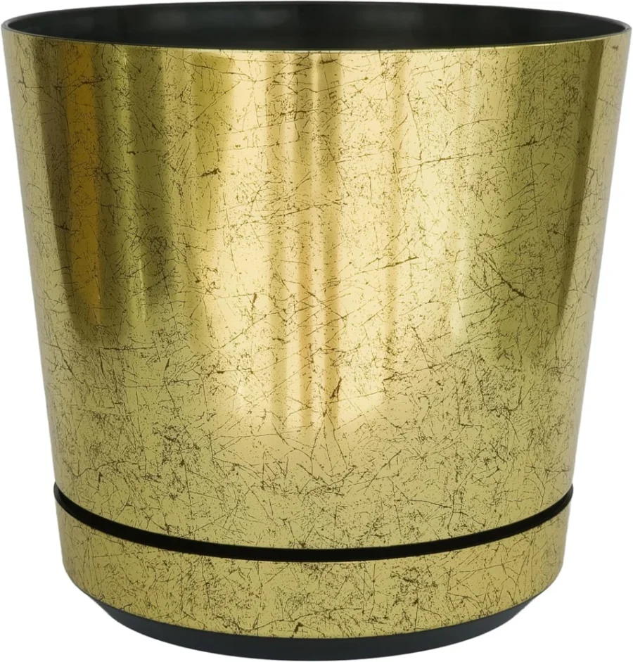 Grand cache-pot rond vieil or, 32 cm, avec soucoupe