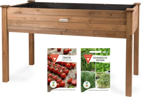 Grand carré potager sur pieds en bois de sapin, 121 cm