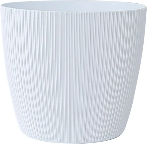 Grand pot de fleurs côtelé blanc, 30 cm, KONZEPT