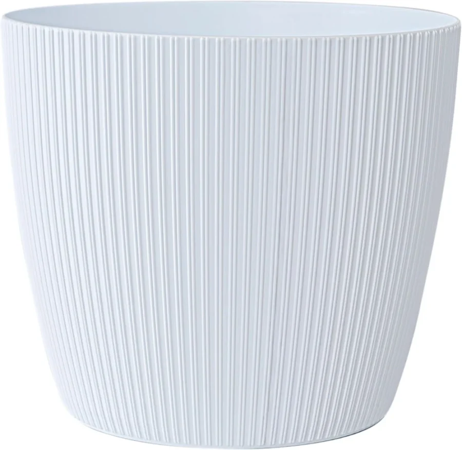 Grand pot de fleurs côtelé blanc, 30 cm, KONZEPT