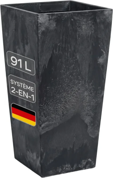 Grand pot de fleurs effet béton anthracite, 91 litres