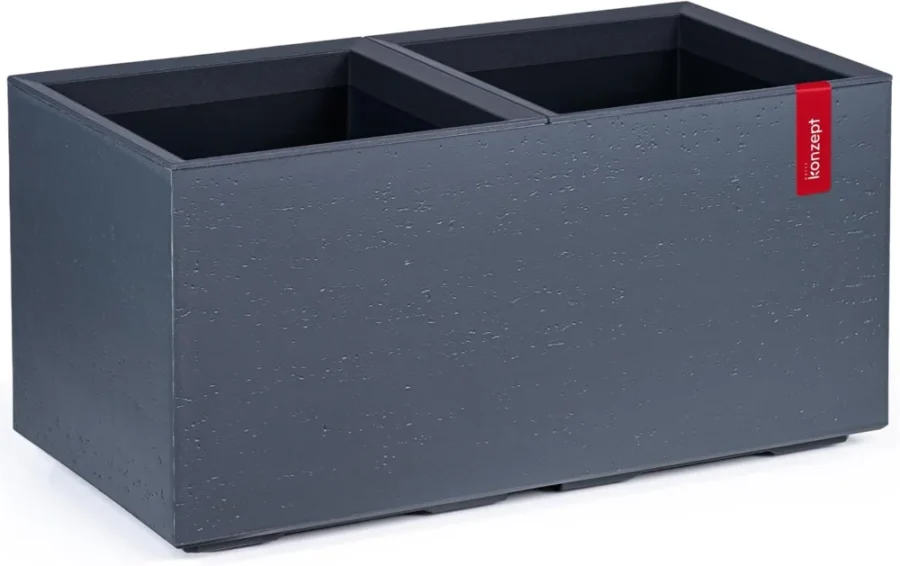 Grand pot de fleurs sur roulettes aspect béton 80 cm