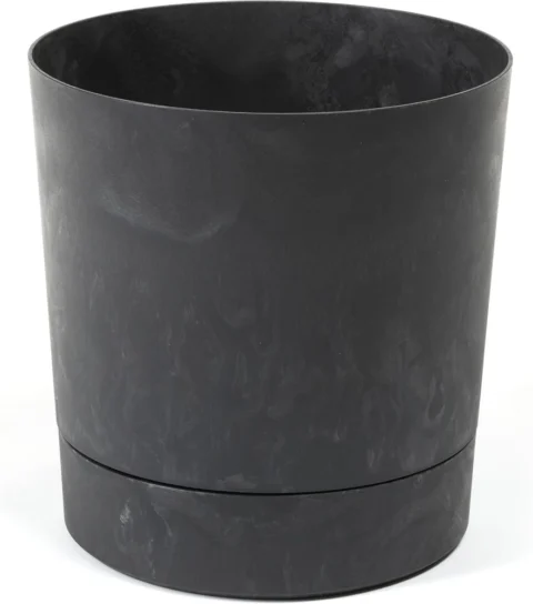 Grand pot rond avec soucoupe intégrée effet béton noir