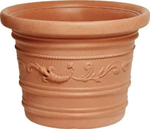 Grand pot rond festonné en résine terracotta, 60 cm