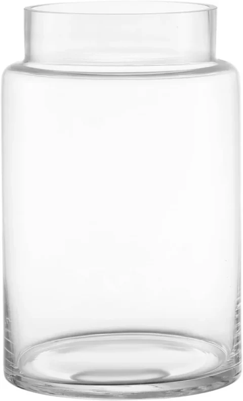 Grand vase à large ouverture en verre transparent, 23 cm